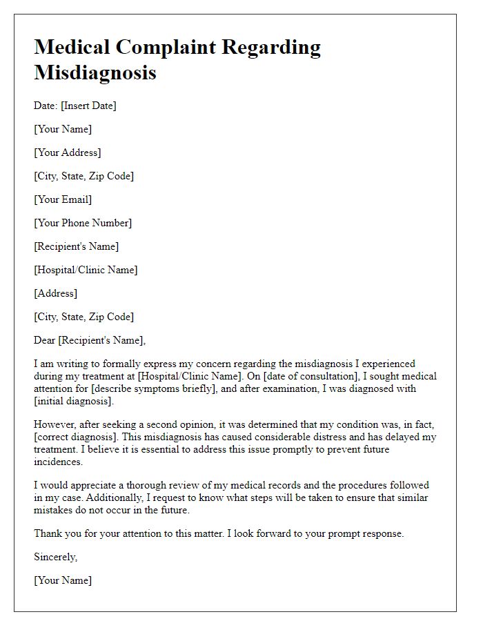 Letter template of medical complaint regarding misdiagnosis resolution