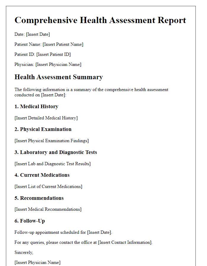 Letter template of comprehensive health assessment for patients