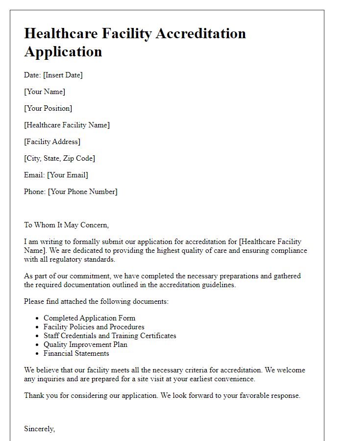 Letter template of healthcare facility accreditation application