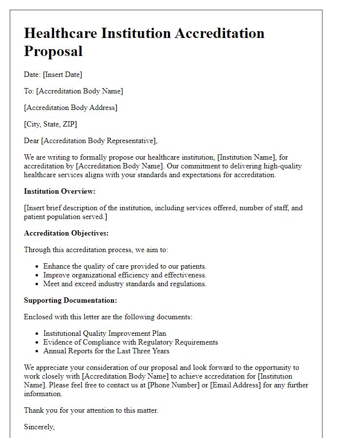 Letter template of healthcare institution accreditation proposal