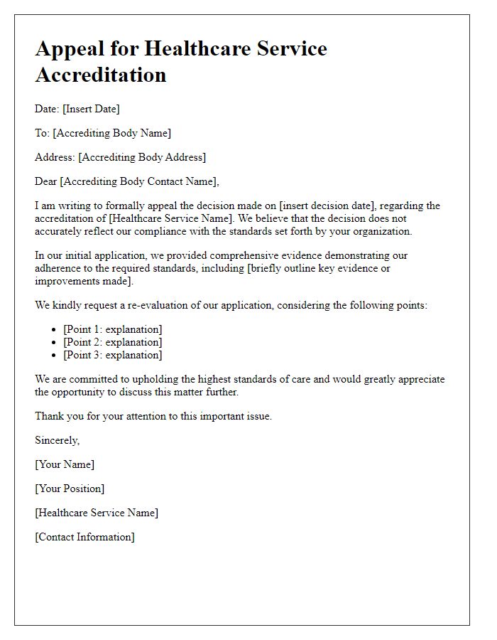 Letter template of healthcare service accreditation appeal