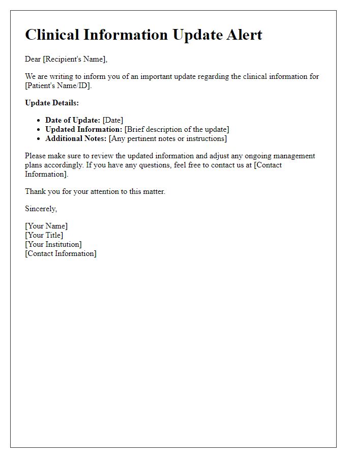 Letter template of clinical information update alert