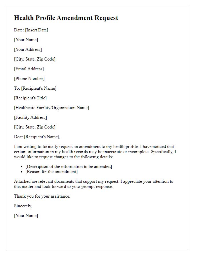 Letter template of health profile amendment request