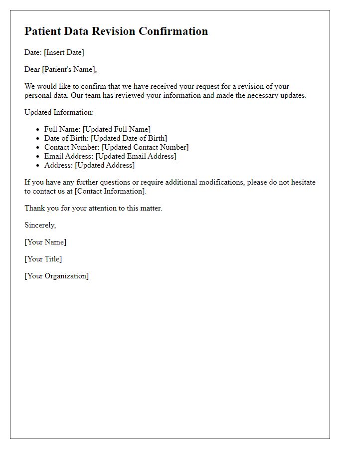 Letter template of patient data revision confirmation