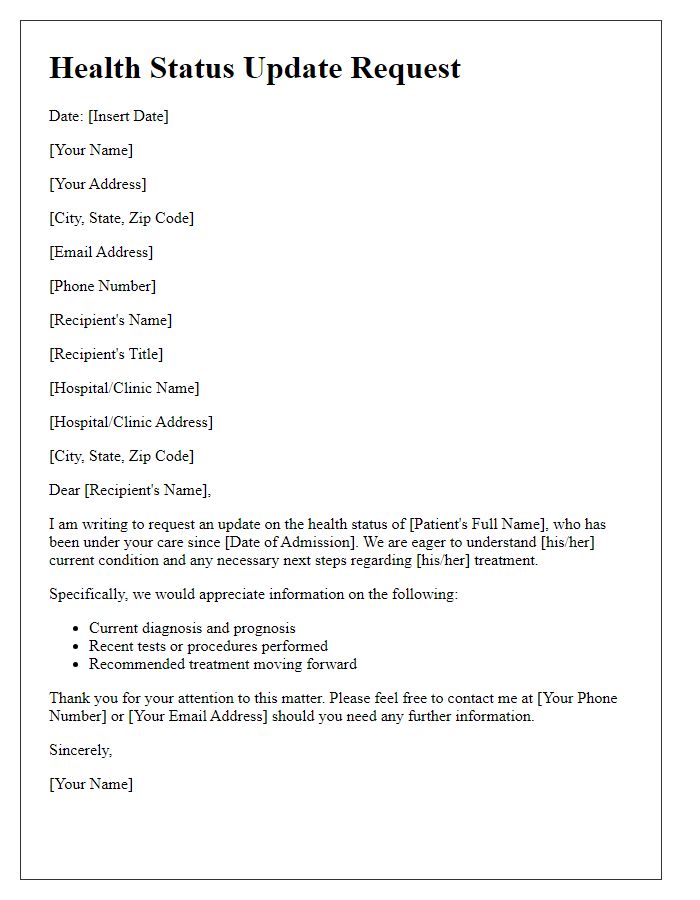 Letter template of patient health status update request