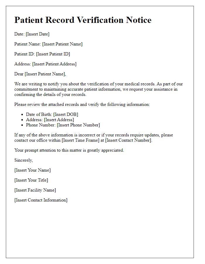 Letter template of patient record verification notice