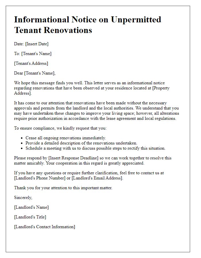 Letter template of Informational Notice on Unpermitted Tenant Renovations