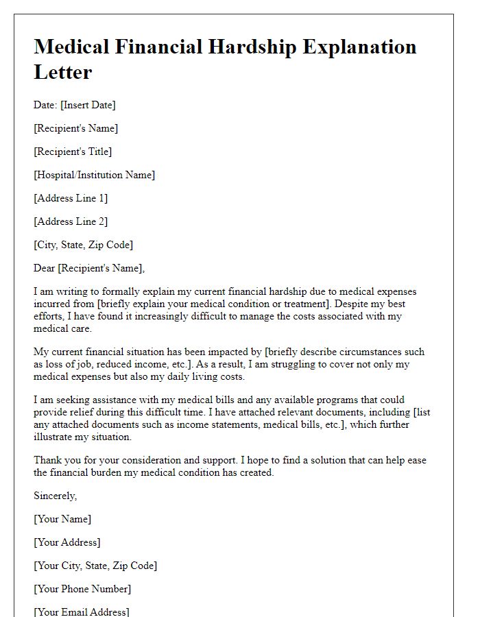 Letter template of medical financial hardship explanation