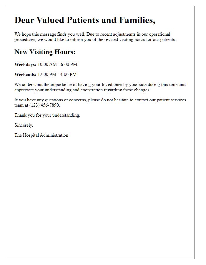 Letter template of adjusted visiting hours for patients.