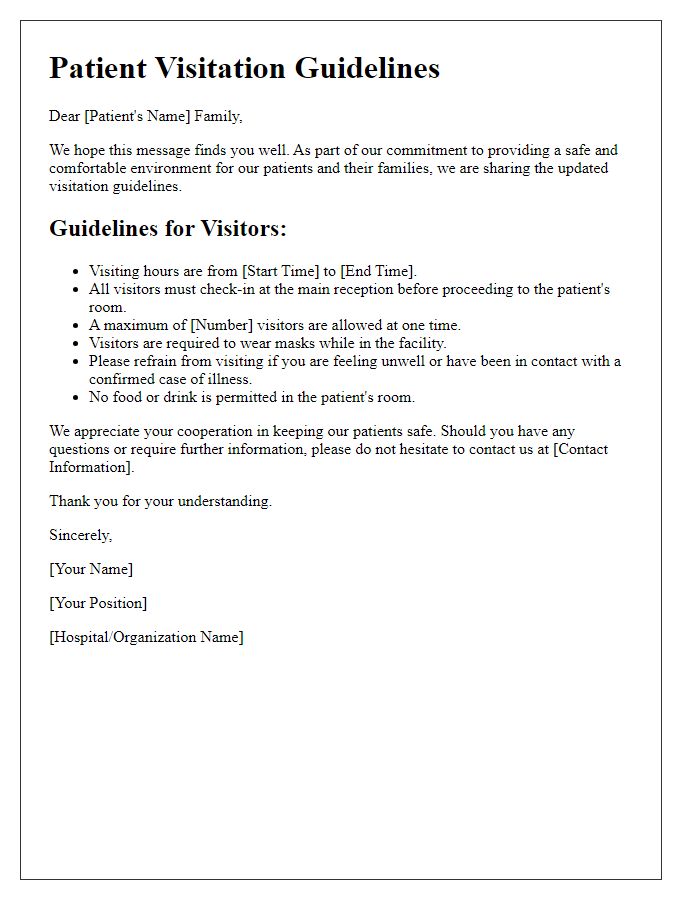 Letter template of patient visitation guidelines communication.