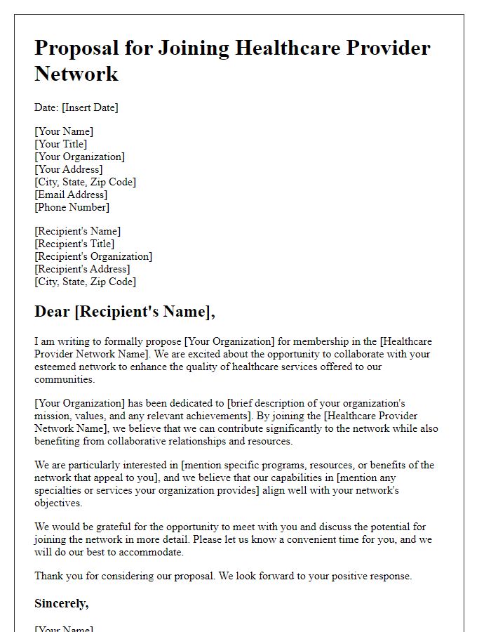 Letter template of proposal for joining healthcare provider network