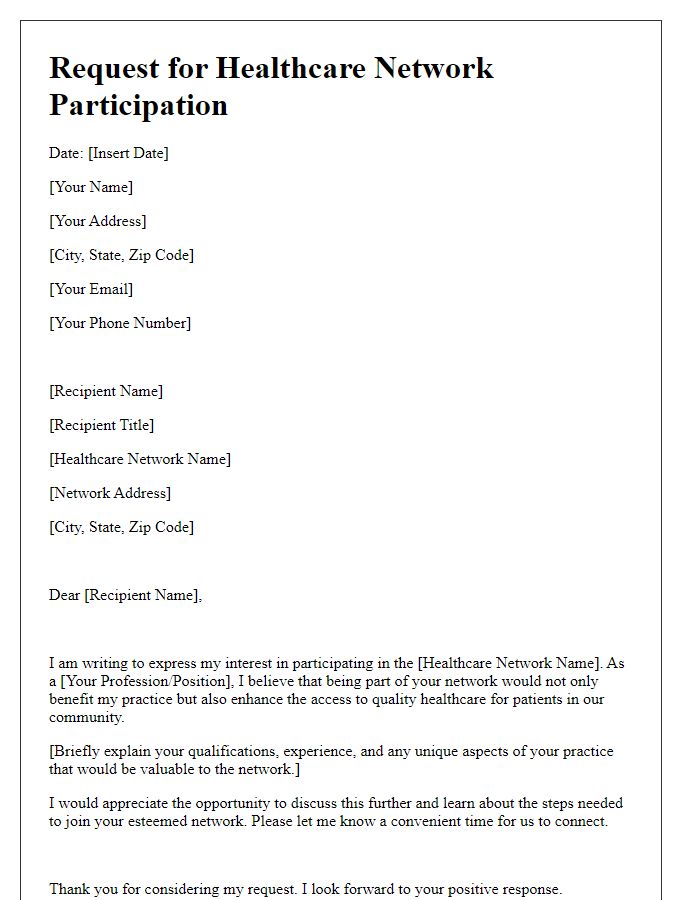 Letter template of request for healthcare network participation