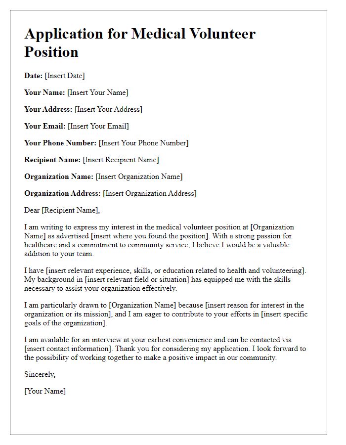 Letter template of application for medical volunteer position