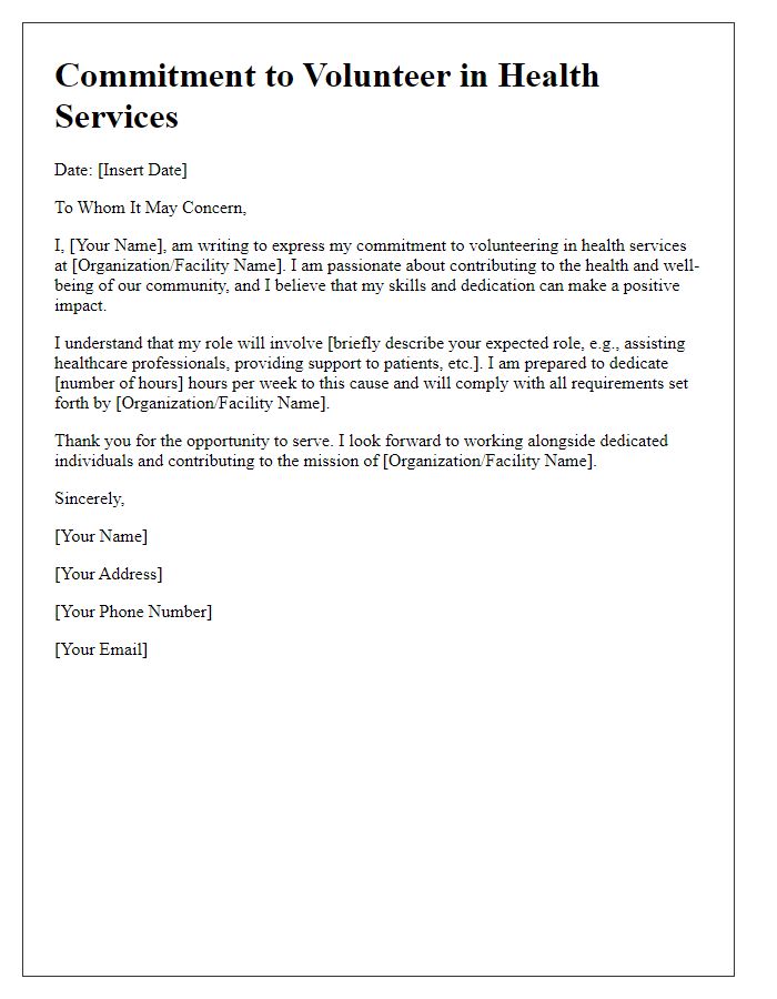 Letter template of commitment to volunteering in health services