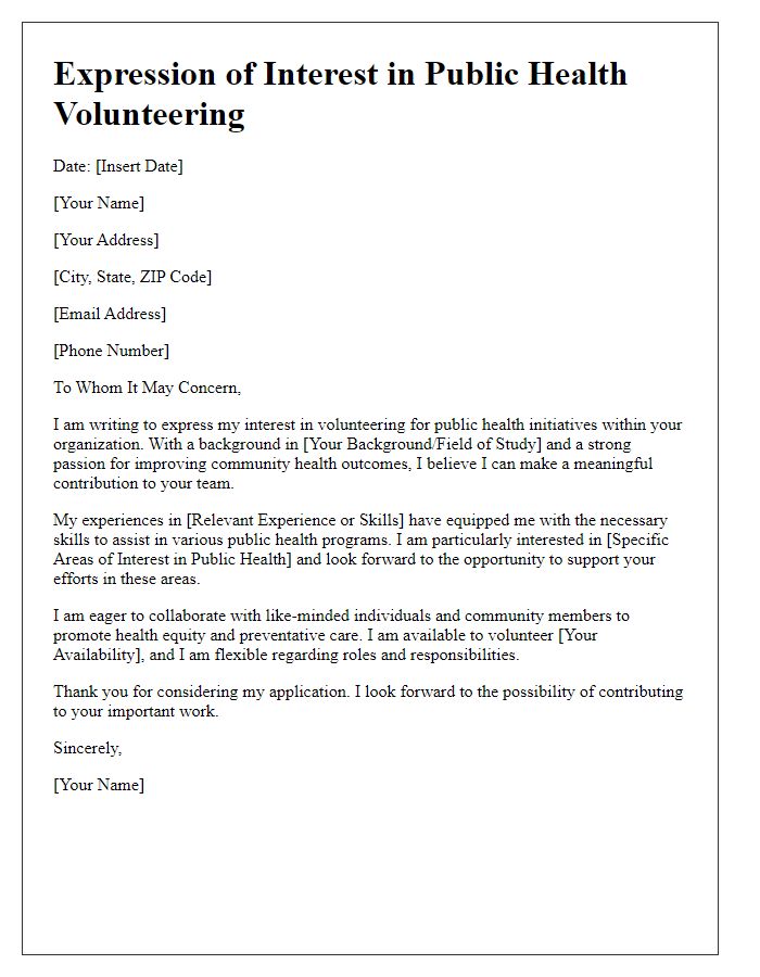 Letter template of expression of interest in public health volunteering