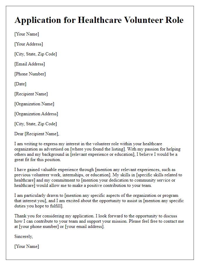 Letter template of interest for healthcare volunteer role