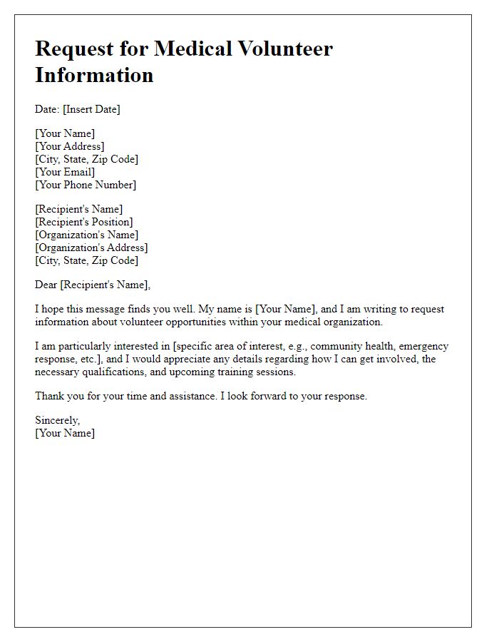 Letter template of request for medical volunteer information