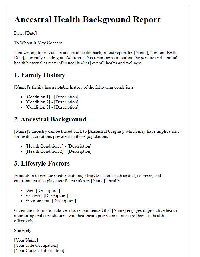 Letter template of ancestral health background report