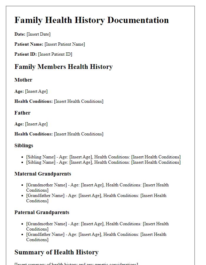 Letter template of comprehensive family health history documentation