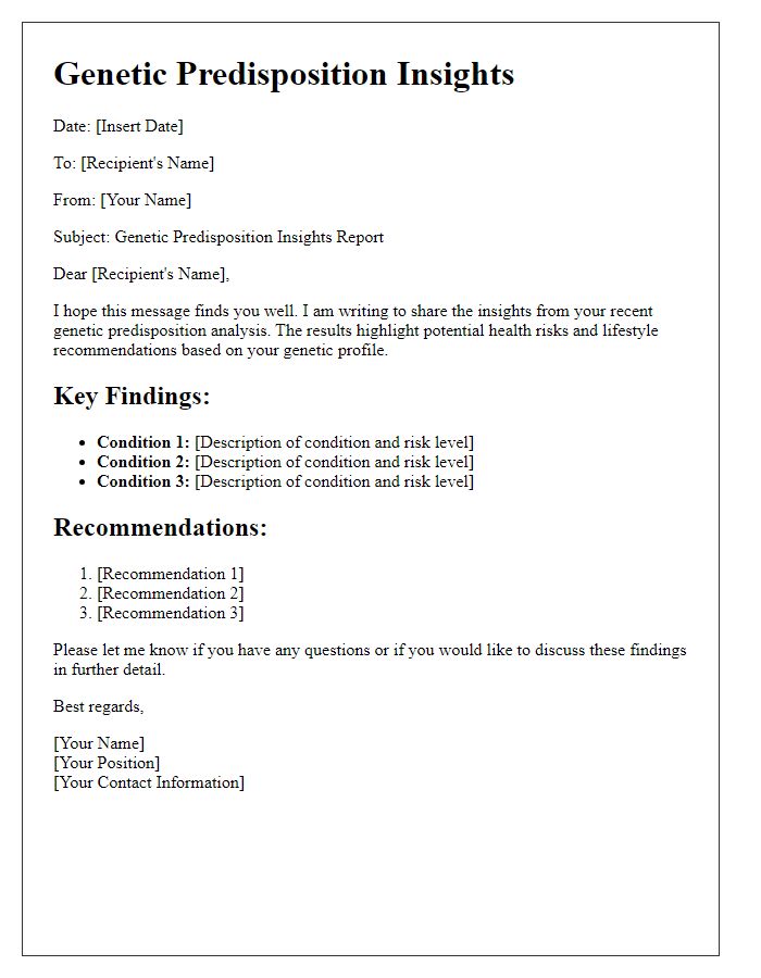 Letter template of genetic predisposition insights