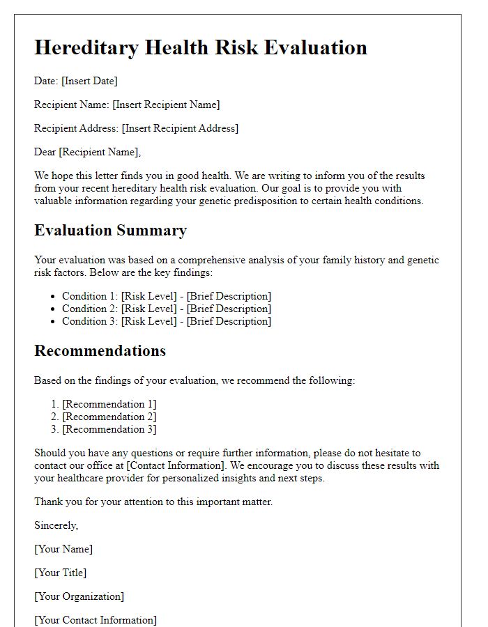 Letter template of hereditary health risk evaluation