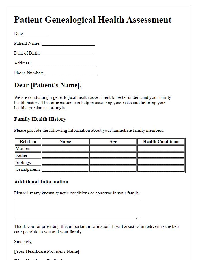 Letter template of patient genealogical health assessment