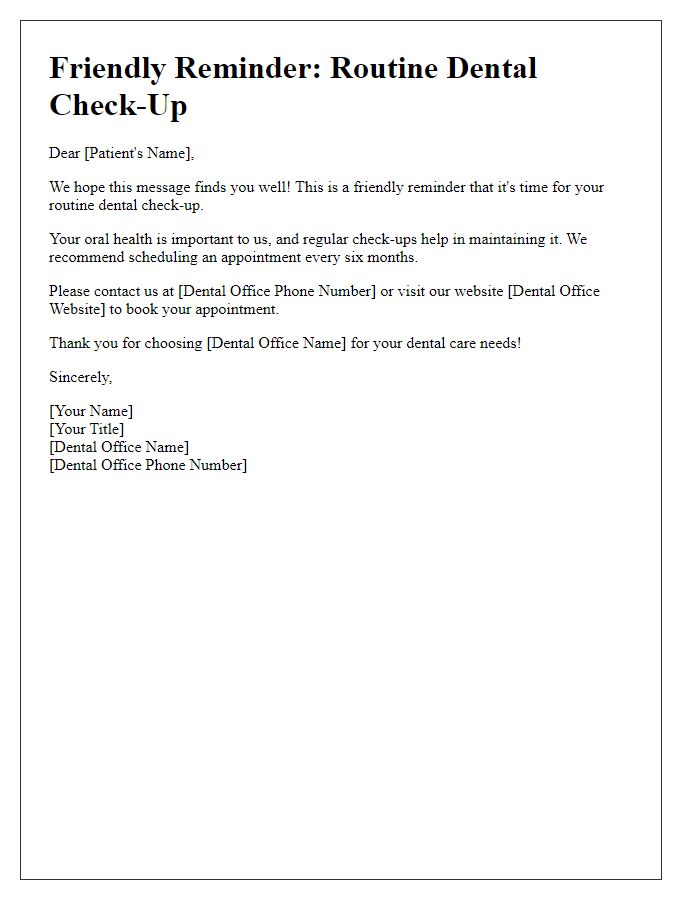 Letter template of routine dental check-up reminders