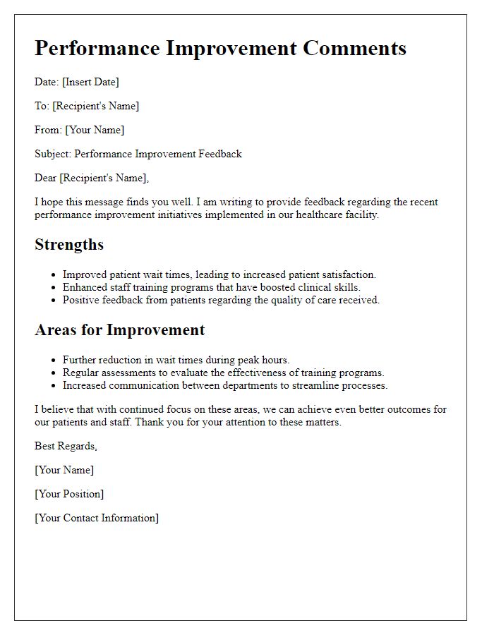 Letter template of healthcare performance improvement comments