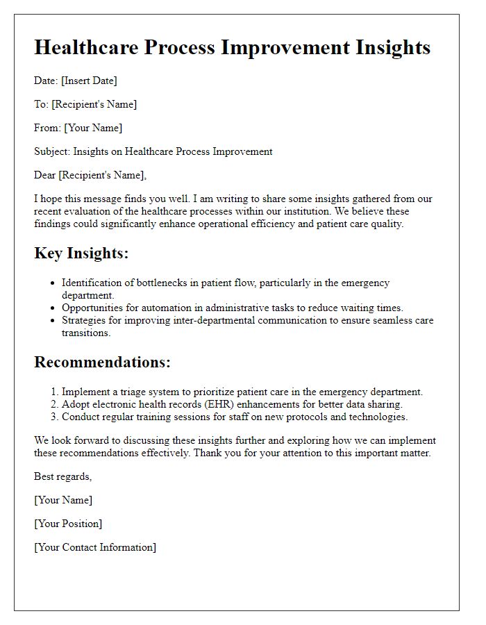 Letter template of healthcare process improvement insights