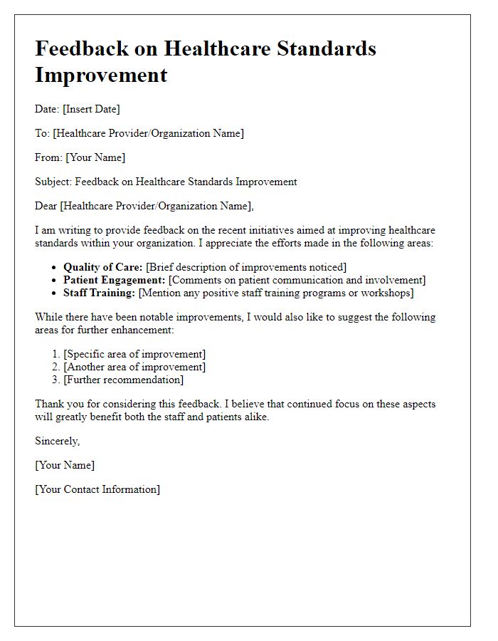 Letter template of healthcare standards improvement feedback