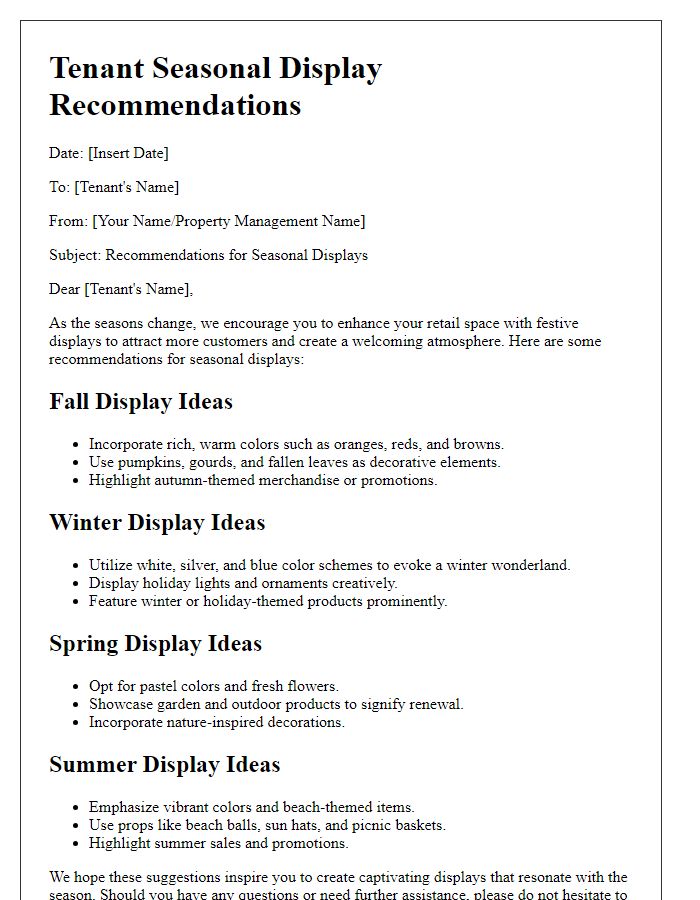 Letter template of tenant seasonal display recommendations