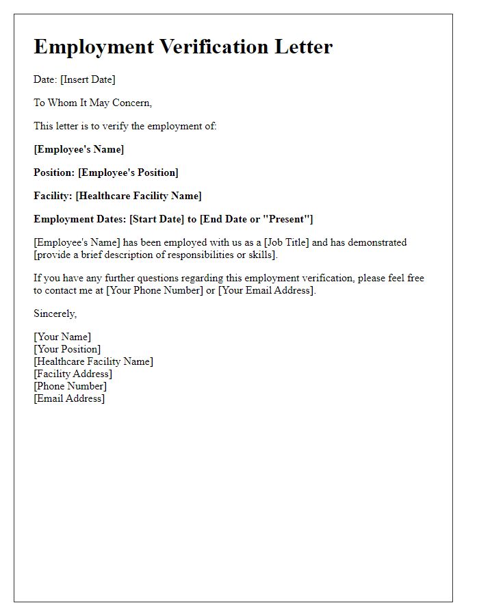 Letter template of healthcare employment verification for healthcare providers.
