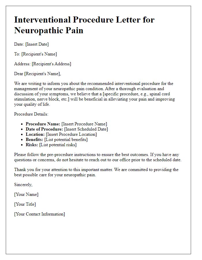 Letter template of interventional procedures for neuropathic pain.