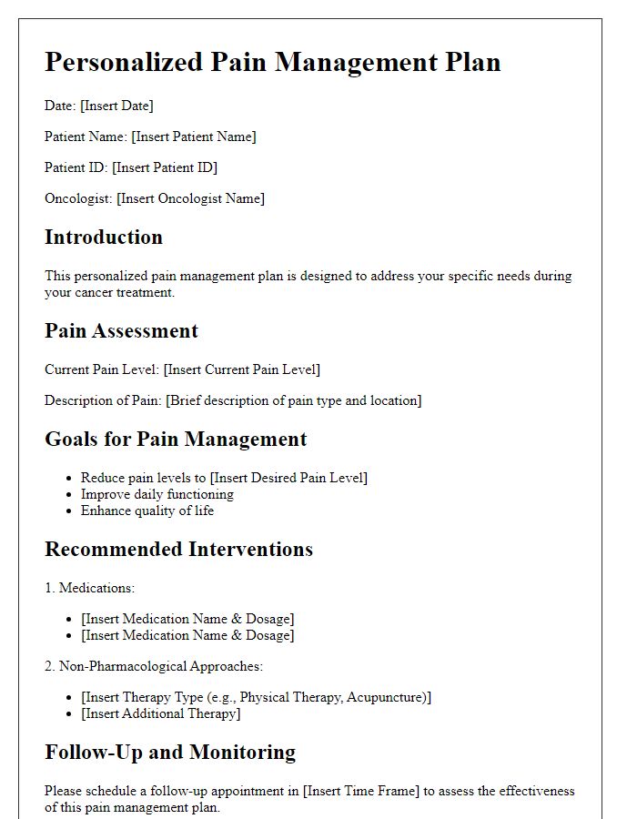 Letter template of personalized pain management plans for cancer patients.