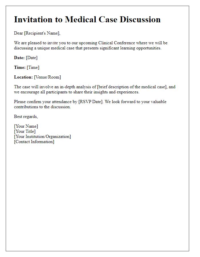 Letter template of medical case discussion invitation for clinical conferences