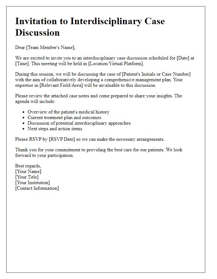 Letter template of medical case discussion invitation for interdisciplinary teams