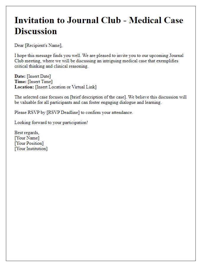 Letter template of medical case discussion invitation for journal clubs