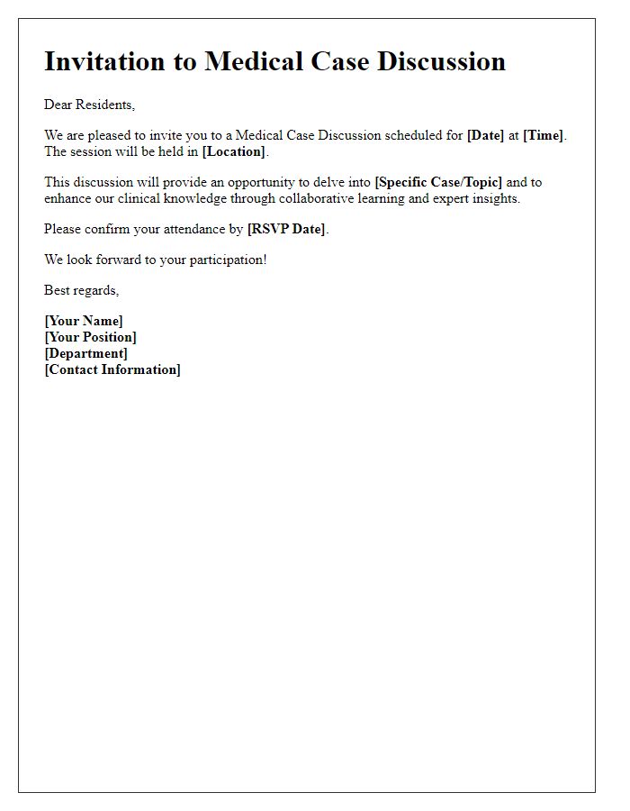 Letter template of medical case discussion invitation for residents