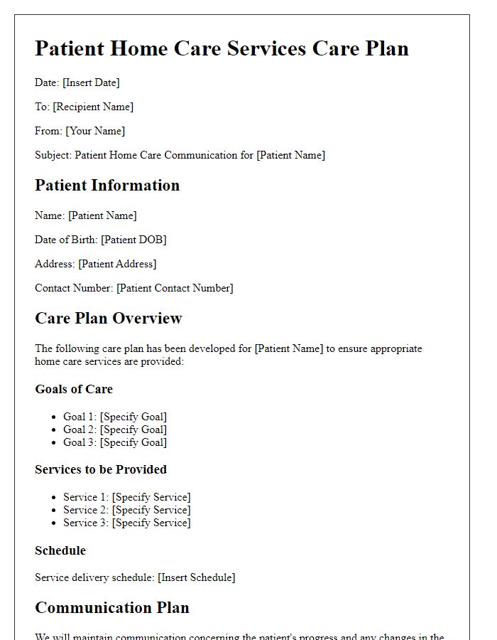 Letter template of patient home care services care plan communication