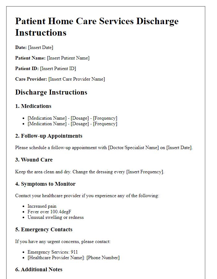 Letter template of patient home care services discharge instructions