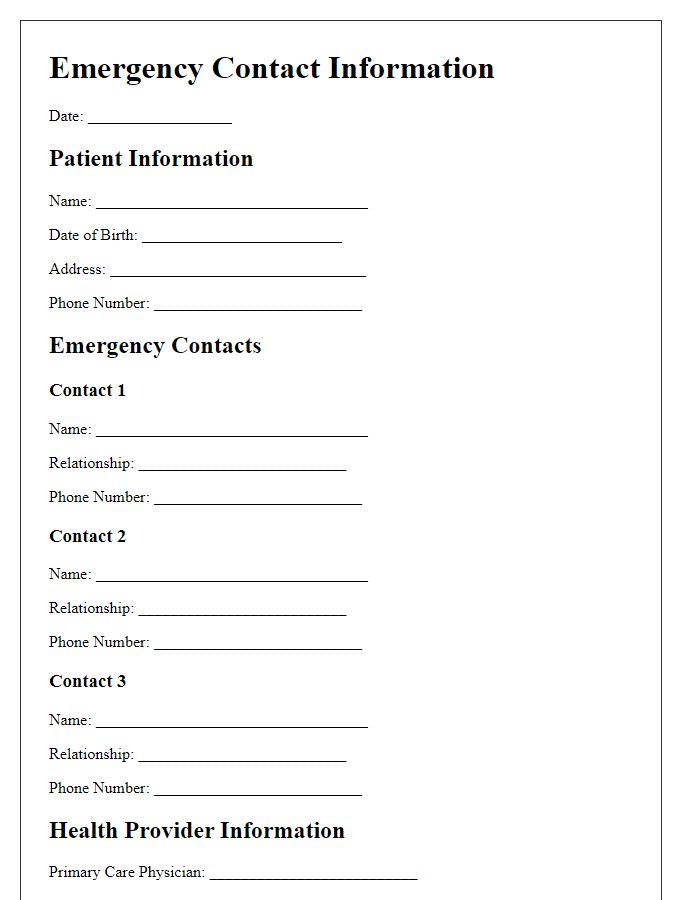 Letter template of patient home care services emergency contact information