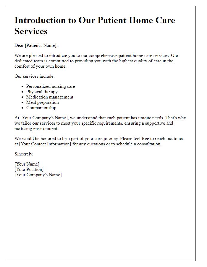 Letter template of patient home care services introduction