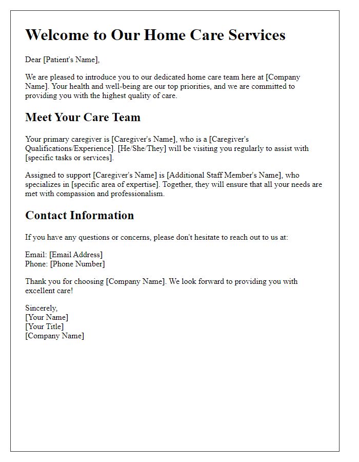 Letter template of patient home care services staff introduction