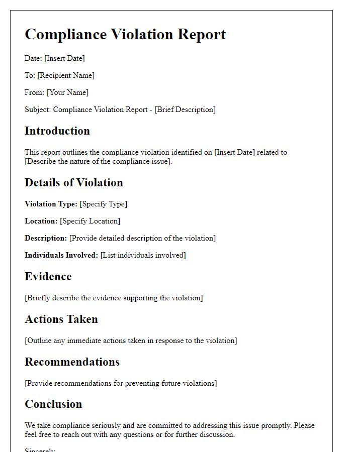 Letter template of Compliance Violation Report