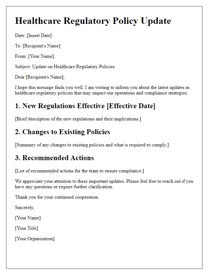 Letter template of Healthcare Regulatory Policy Update