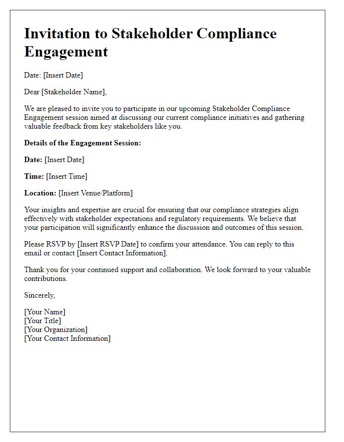 Letter template of Stakeholder Compliance Engagement Invitation