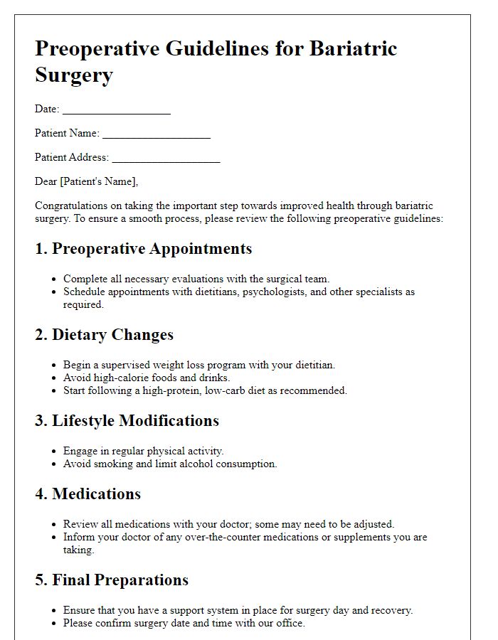 Letter template of preoperative guidelines for bariatric surgery candidates