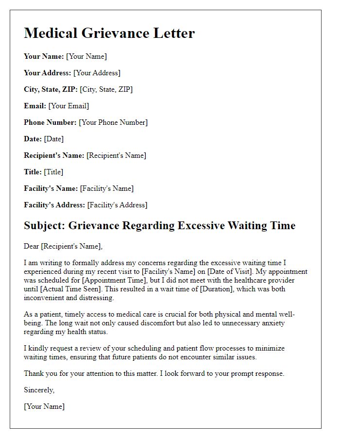 Letter template of Medical Grievance for Waiting Time Issues