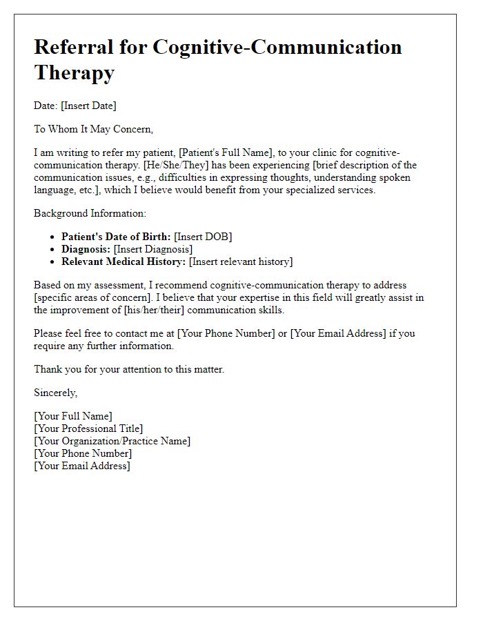 Letter template of referral for cognitive-communication therapy