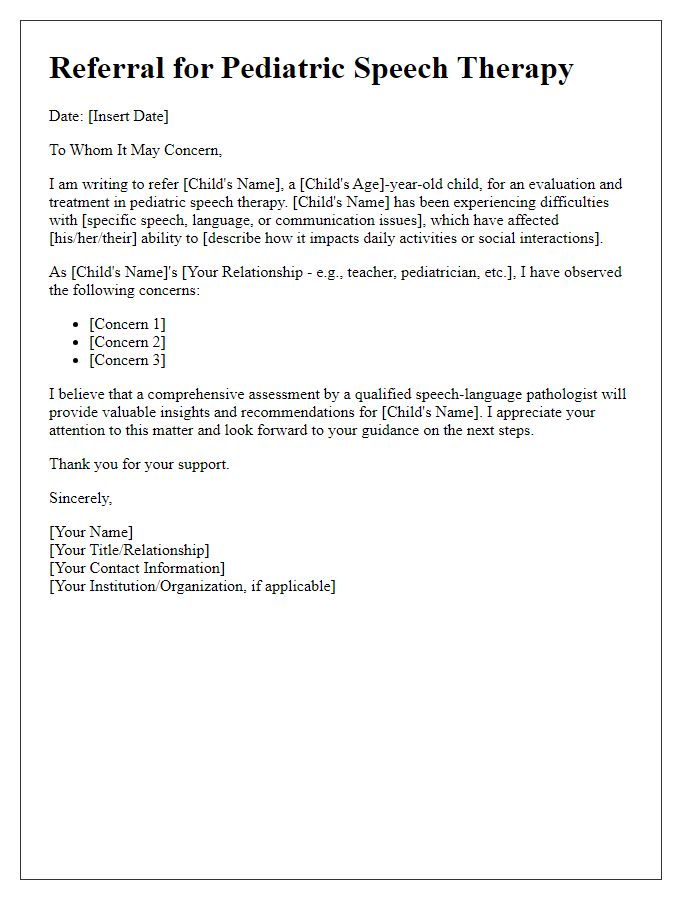 Letter template of referral for pediatric speech therapy